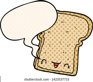 cute cartoon slice of bread with speech bubble in comic book style