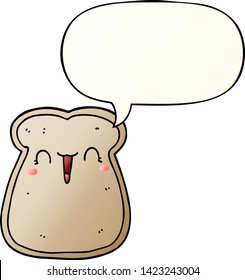 cute cartoon slice of toast with speech bubble in smooth gradient style