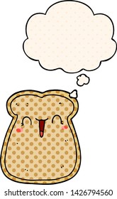cute cartoon slice of toast with thought bubble in comic book style