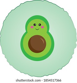 Cute Cartoon Sliced Avocado in a Green Circle