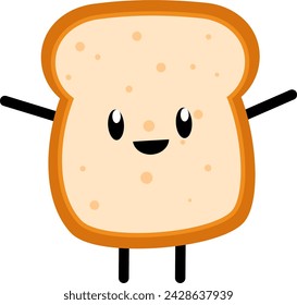 Cute cartoon slices of bread with kawaii faces. White and brown rye toast. Simple flat vector style illustration.