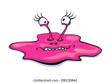 Cute cartoon slime monster isolated on white background. Alien crazy girl in modern flat style. Vector illustration
