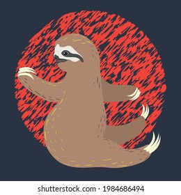 Cute cartoon sloth bear in a yoga pose illustration.