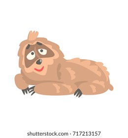 Cute cartoon sloth character lying on the floor, funny tropical animal vector Illustration