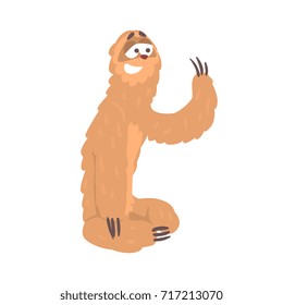 Cute cartoon sloth character sitting on the floor, funny tropical animal vector Illustration