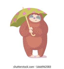 cute cartoon sloth with colorful umbrella wector illustration.animal vector illustration.unique hand drawn vector illustration with sloth.