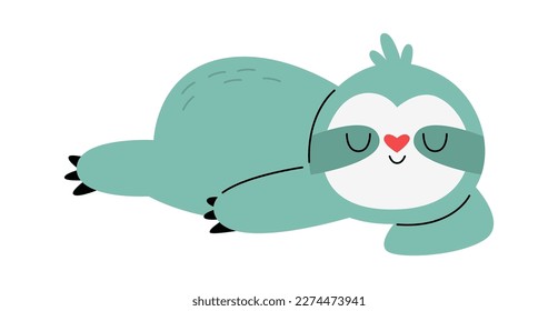 Cute cartoon sloth flat icon. Vector illustration