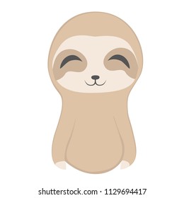 Cute cartoon sloth, front view.  Part of a set.  White background in jpeg file, transparent background in vector file.