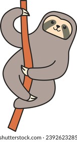 Cute cartoon sloth hanging on a branch. Vector illustration.