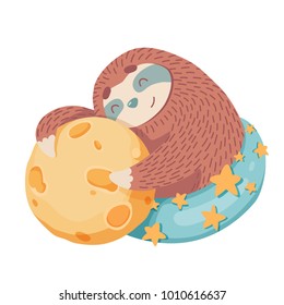 cute cartoon sloth hugs moon and stars. love you to the moon and back concept. valentines day card design