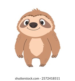 Cute cartoon sloth isolated on white background. Vector illustration.