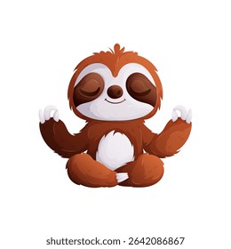 A cute cartoon sloth is meditating in the lotus position. This depicts a funny animal taking a break to enjoy a zen moment of peace, serenity, and relaxation.