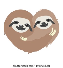 Cute cartoon sloth mother with the baby illustration.