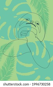 Cute cartoon sloth portrait in simple line art style.