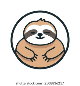 Cute cartoon sloth relaxing in circle. Adorable cartoon sloth with a peaceful expression, symbolizing relaxation and tranquility. The circular frame enhances the feeling of contentment and harmony.