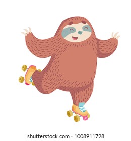 cute cartoon sloth in retro rollers.  print,patch or sticker design
