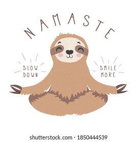 cute cartoon sloth sitting in yoga pose. cartoon animal vector illustration.unique hand drawn vector illustration with sloth.