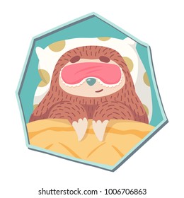 cute cartoon sloth in sleeping mask in bed. healthy sleep concept, print,patch or sticker design