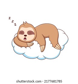 Cute cartoon sloth sleeping on the cloud. Vector illustration. cute animal cartoon