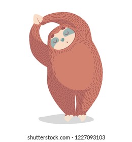 cute cartoon sloth in yoga pose. cartoon animal vector illustration.unique hand drawn vector illustration with 