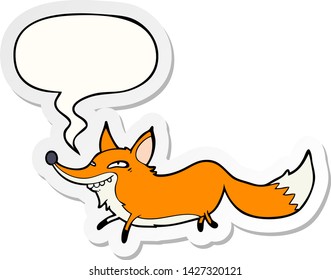 cute cartoon sly fox with speech bubble sticker