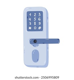 Cute cartoon smart door lock with pin code, fingerprint and key access for safety, home protection. Hand drawn intelligence house security device isolated on white. Remote door locking via telephone.