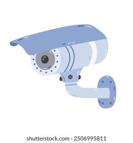 Cute cartoon smart security camera for home safety, surveillance. Hand drawn closed CCTV camera to protect public and private property isolated. Remote house security device controlling via telephone.