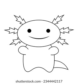 Cute cartoon smile Axolotl in black and white