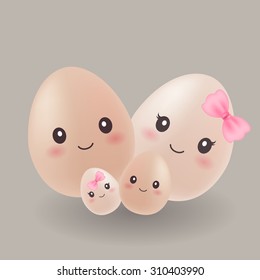 cute cartoon smiley egg family including mother, father, daughter, son