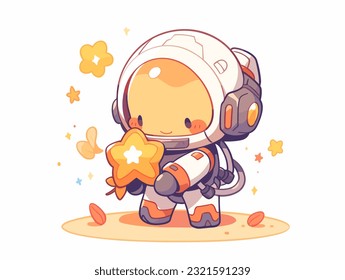 A cute cartoon of a smiling astronaut holding a star