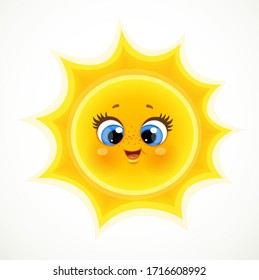 Cute cartoon smiling baby sun isolated on a white background