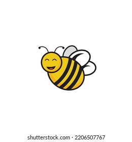 Cute cartoon smiling bee vector illustration. Character yellow honey bee with black stripes logo. Flat style stylish illustration on white background. Bumblebee or bee with laughing face.