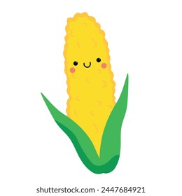 Cute cartoon smiling corn character. Childish style. Food icon. Vector illustration