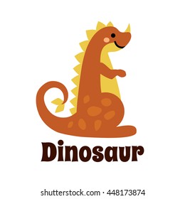 Cute cartoon smiling dinosaur isolated on white background. Art vector illustration.