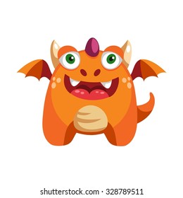 Cute cartoon smiling dragon character with wings and a tail