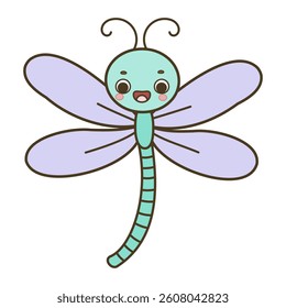 Cute cartoon smiling dragonfly vector illustration isolated on white background	