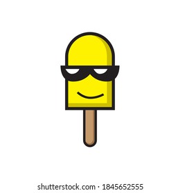 cute cartoon smiling ice cream in yellow banana flavor
