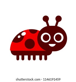 Cute cartoon smiling ladybug in simple flat vector style. Childrens book illustration.