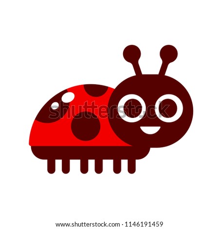 Cute cartoon smiling ladybug in simple flat vector style. Childrens book illustration.