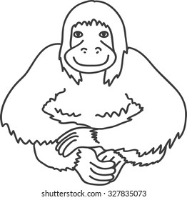 Cute cartoon smiling monkey orangutan. Isolated