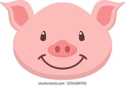 Cute Cartoon, Smiling Pink Pig Face, Vector Illustration