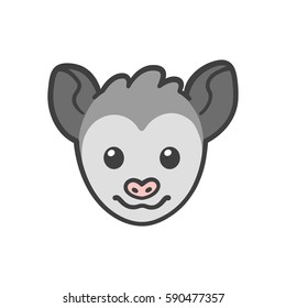 Cute cartoon smiling possum head, funny animal drawing.