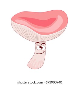Cute cartoon smiling russule mushroom. Vector illustration. Isolated on white background
