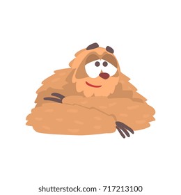 Cute cartoon smiling sloth character lying, funny tropical animal vector Illustration