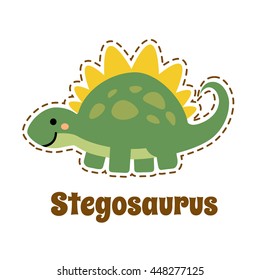 Cute cartoon smiling stegosaurus isolated on white background. Art vector illustration.