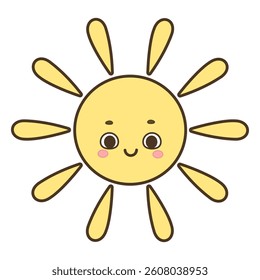 Cute cartoon smiling sun character vector illustration isolated on white background	