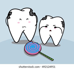 cute cartoon Smiling tooth and candy