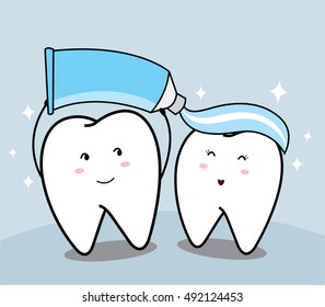 cute cartoon Smiling tooth and toothpaste