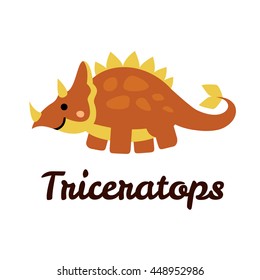 Cute cartoon smiling triceratops isolated on white background. Art vector illustration.