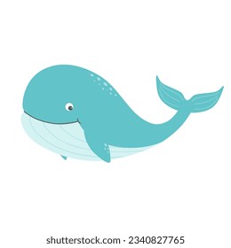 Cute cartoon smiling  whale. Inhabitant of the sea. Vector.